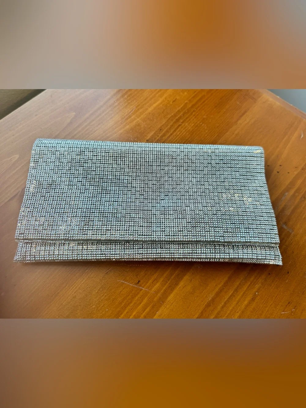 Nordstrom Silver Crystal Mesh Evening Clutch with Chain